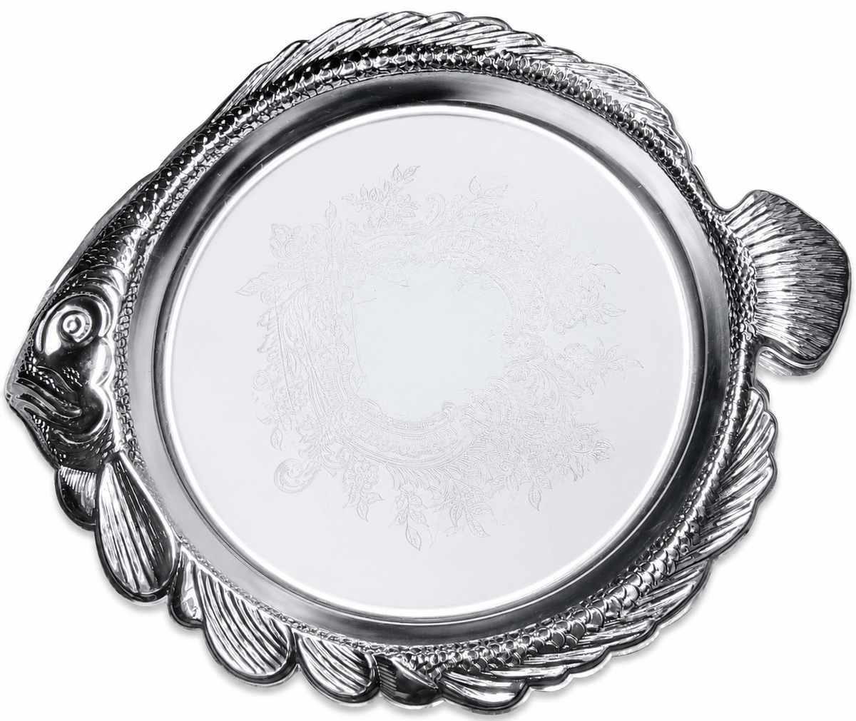 Platters: Stainless Steel - Round - Fish Décor