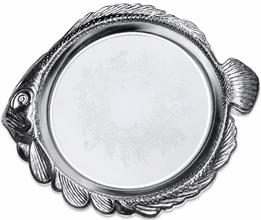 Platters: Stainless Steel - Round - Fish Décor
