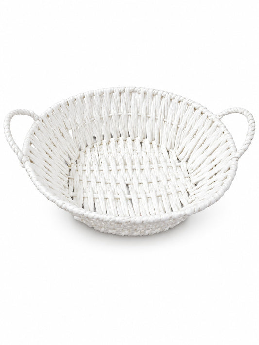 Round woven bread basket with handles for hire